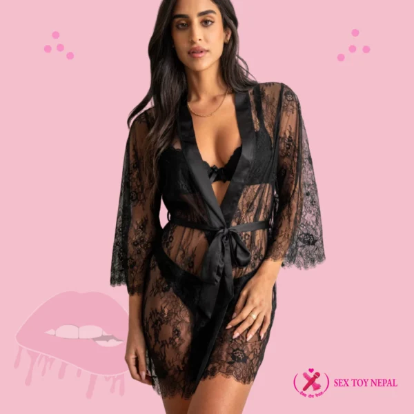 For Your Eyes Only Floral Lace Short Robe _ Lingerie Set